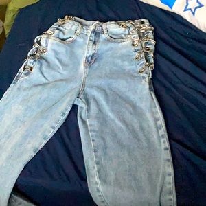 Light blue chain jeans